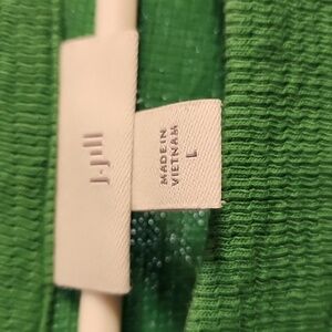 J. Jill Womens L Sweater Green Top Knit 3/4 Sleeve Pullover Stretch Buttons EUC